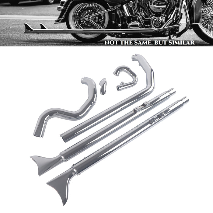 True Dual Fishtail Exhaust for Harley Davidson Softail 2000-2017 Chrome